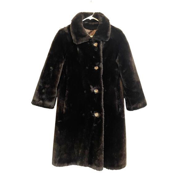 Borgana by Sportown vintage faux fur coat dark brown pockets buttons collar Med. - Picture 1 of 8